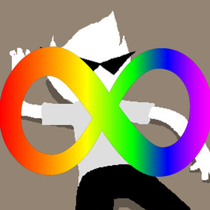 Panel from Homestuck of Dirk Strider lying on his back on his roof with the neurodiversity infinity symbol superimposed overtop.